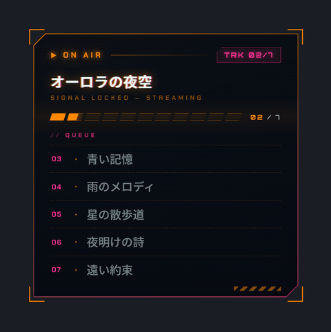 Neon Pulse テーマのプレビュー: アクセント色をアンバーに