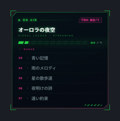 Neon Pulse テーマのプレビュー: アクセント色をグリーンに